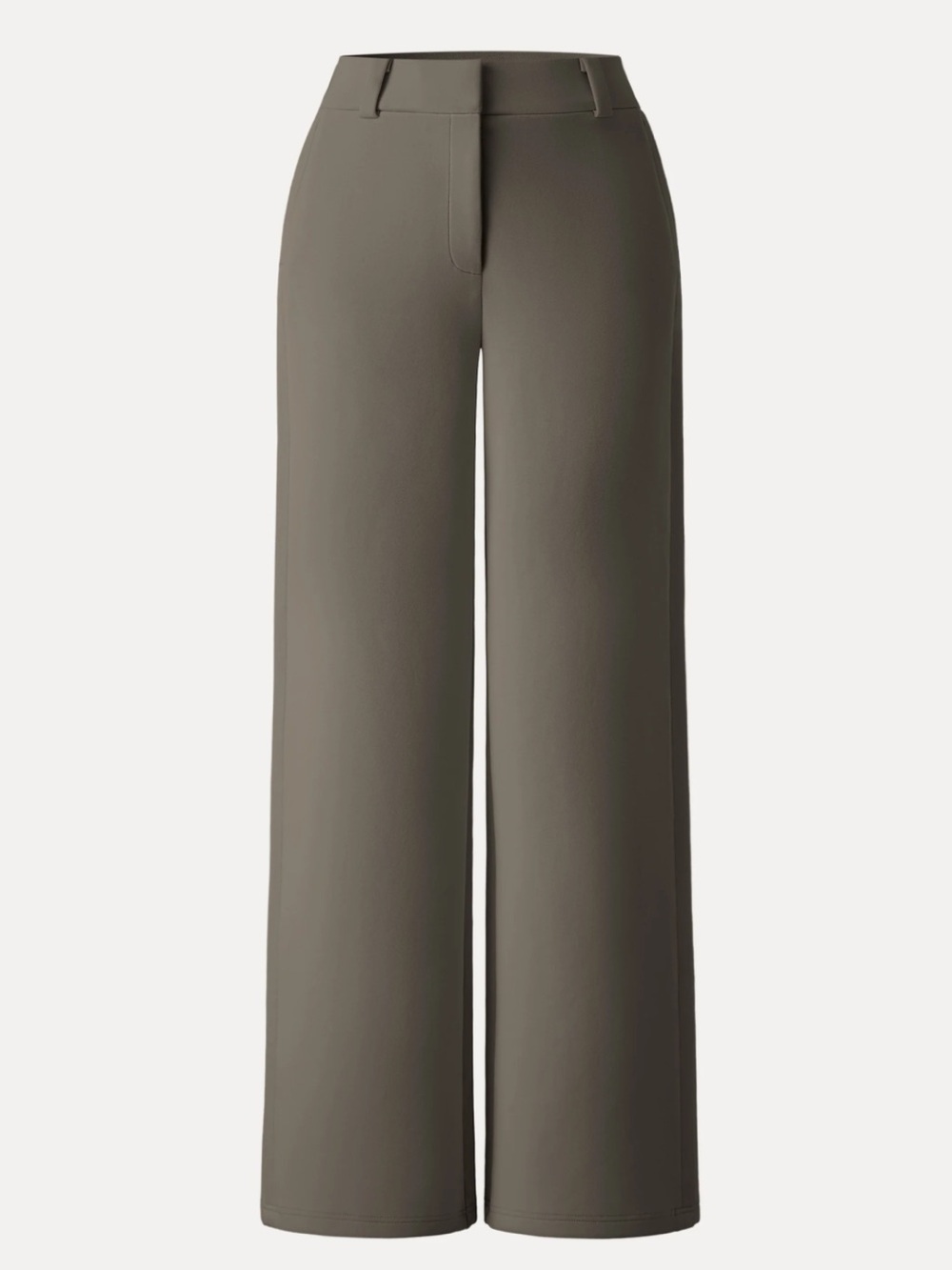 OGL Stretchy Mid Rise Fly-Front Wide Leg Trouser in Deep Dry Olive
